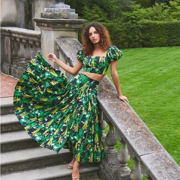 Floral Green and Black Women's Skirt - Picture 6 of 6